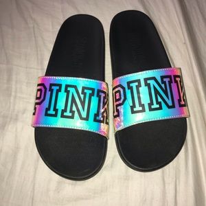 Beautiful holographic PINK slides! Worn ONCE!